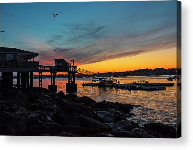 Salem Acrylic Print featuring the photograph Sunset over the Salem Yacht Club Salem Willows MA by Toby McGuire