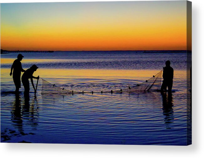 Sunset Acrylic Print featuring the photograph Sunset Seining on Copano Bay by Adam Reinhart
