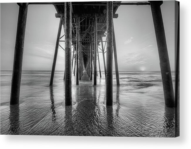 Oceanside Acrylic Print featuring the photograph Sunset Under The Oceanside Pier Black and White by JC Findley