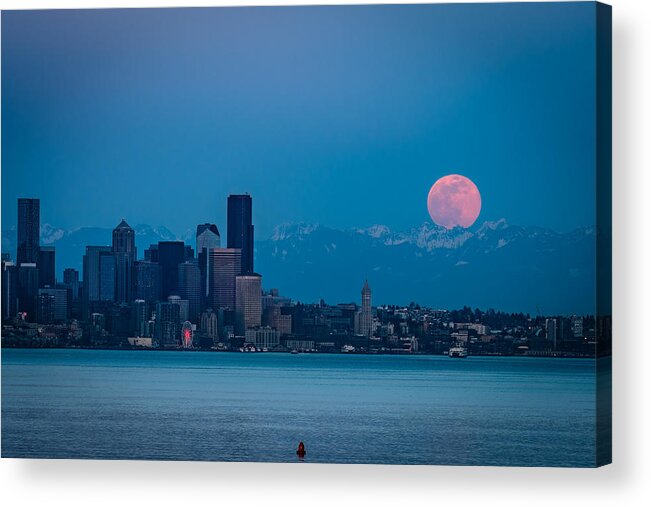 #seattle Acrylic Print featuring the photograph Supermoon by Paige Huang