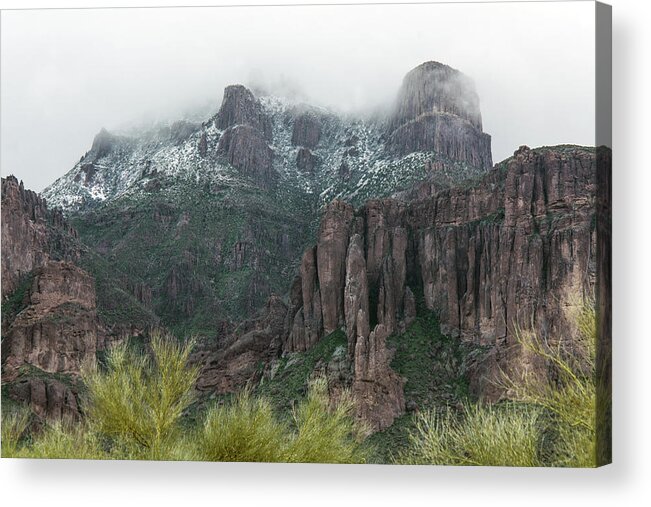 Superstition-mountain Acrylic Print featuring the photograph Superstition Mountain with Snow 4622-021819 by Tam Ryan
