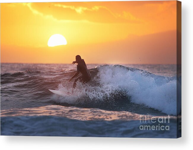 Tranquility Acrylic Print featuring the photograph Surfer On Wave At Sunset by Stanislaw Pytel