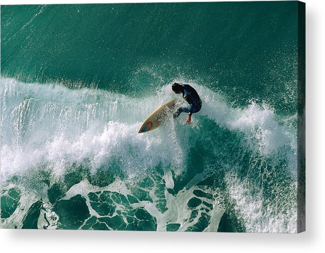 Tide Acrylic Print featuring the photograph Surfer Riding Wave by Stockbyte