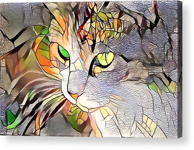 Glass Acrylic Print featuring the digital art Sweet Orangish Stained Glass Cat by Don Northup