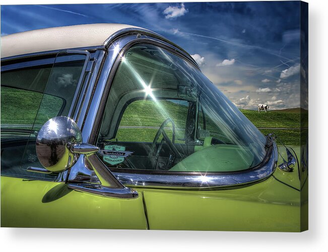 Ford Acrylic Print featuring the photograph T-Bird with Cow by Arttography LLC
