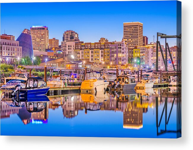 Landscape Acrylic Print featuring the photograph Tacoma, Washington, Usa Downtown by Sean Pavone