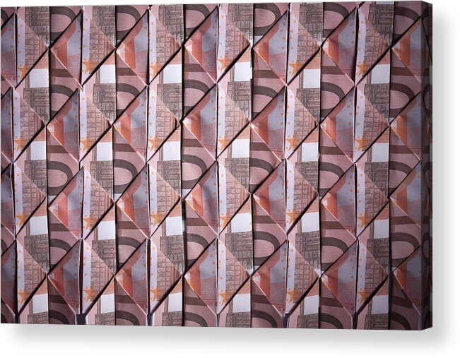 Shadow Acrylic Print featuring the photograph Ten Euro Banknotes Folded Into Diamond by Larry Washburn