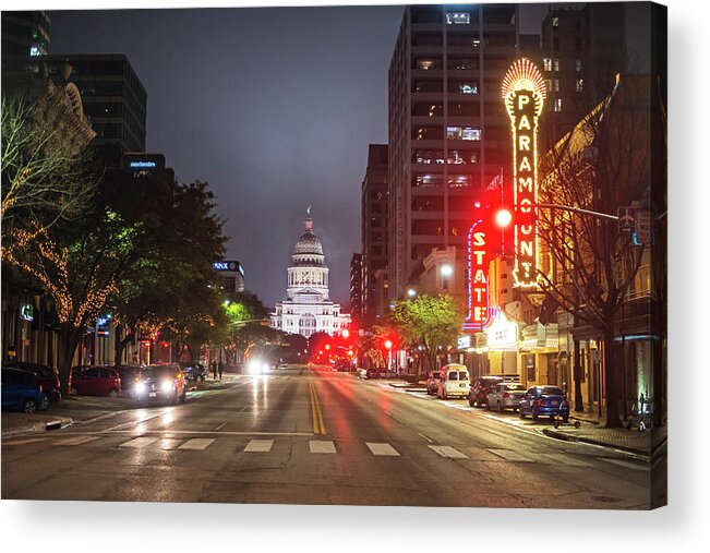 Austin Acrylic Print featuring the photograph Texas Capitol Building Austin TX Congress Street by Toby McGuire