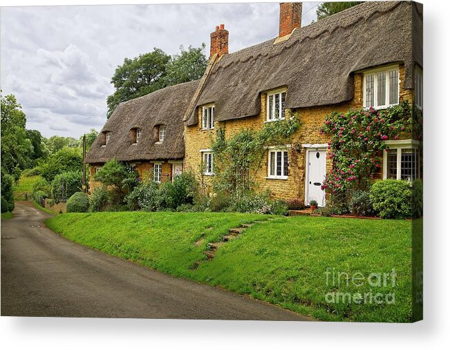 Thatched Cottages Acrylic Print featuring the photograph Thatched Cottages in Northamptonshire by Martyn Arnold