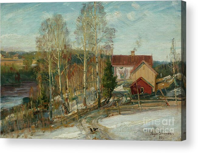 Landscape Acrylic Print featuring the painting Thaw in Askim by O Vaering