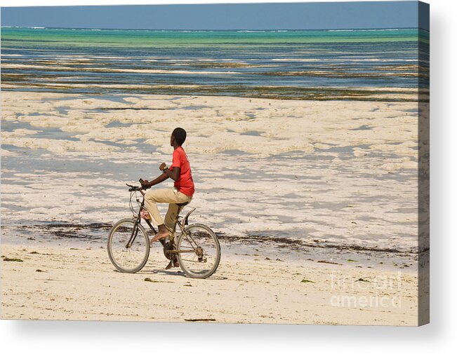 Bike Acrylic Print featuring the pyrography The bike rider on the beach by Yavor Mihaylov