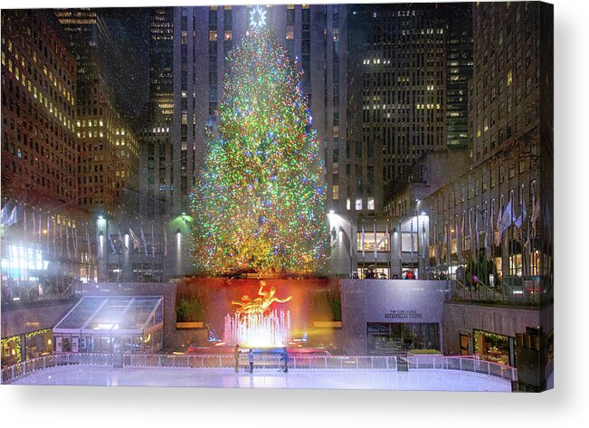 Rockefeller Center Acrylic Print featuring the photograph The Christmas Tree at Rockefeller Center by Mark Andrew Thomas