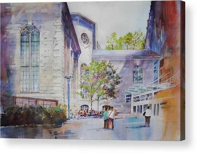 Visco Acrylic Print featuring the painting The Courtyard at Mass General Hospital by P Anthony Visco