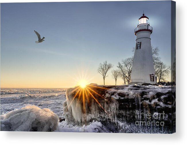 Sunrise Acrylic Print featuring the photograph The Historic Marblehead Lighthouse by Michael Shake