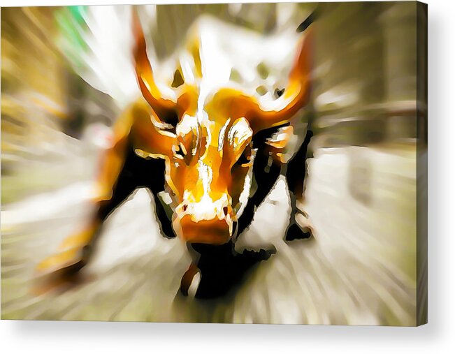 Bull Acrylic Print featuring the painting The landmark Charging Bull in Lower Manhattan by Jeelan Clark