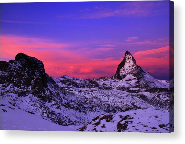 Scenics Acrylic Print featuring the photograph The Matterhorn At Dawn by By Chakarin Wattanamongkol