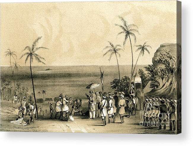 Engraving Acrylic Print featuring the drawing The Merchants Of Calicut Seized by Print Collector