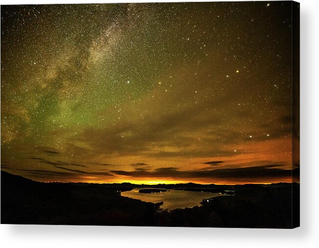 Rangeley Acrylic Print featuring the photograph The Milky Way over Rangeley Lake Rangeley Maine by Toby McGuire