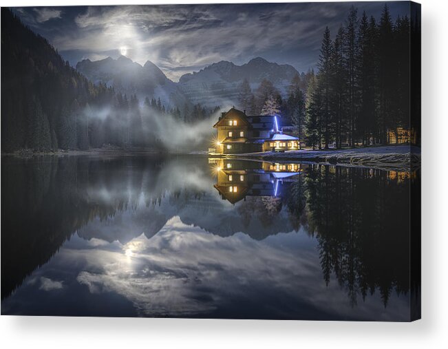 Mountain Acrylic Print featuring the photograph The Moon Rises From The Mountain by Alberto Ghizzi Panizza