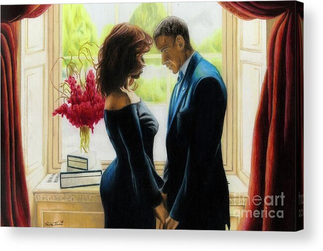 Obama Acrylic Print featuring the drawing The Obamas by Philippe Thomas
