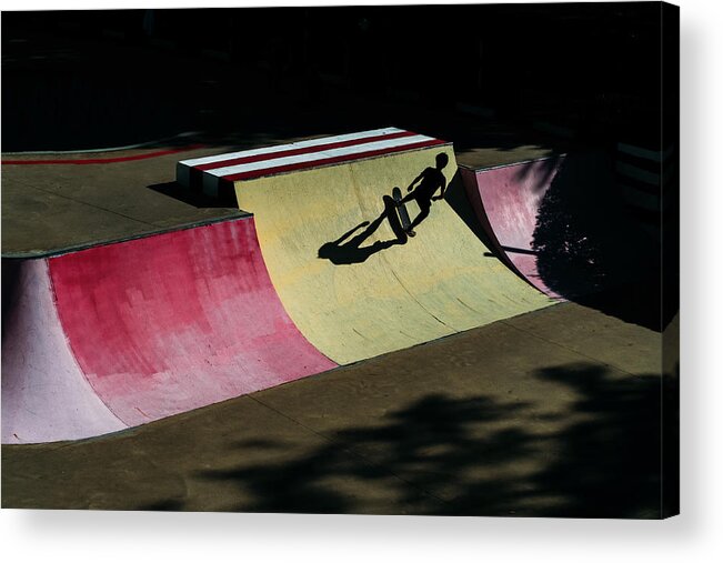Yancho Sabev Photography Acrylic Print featuring the photograph The Skateboarder by Yancho Sabev Art