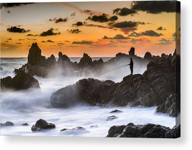 Landscape Acrylic Print featuring the photograph The Sunset Fisherman by Mer? Aktar