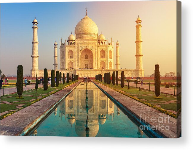Uttar Acrylic Print featuring the photograph The Taj Mahal Is An Ivory-white Marble by Yury Taranik