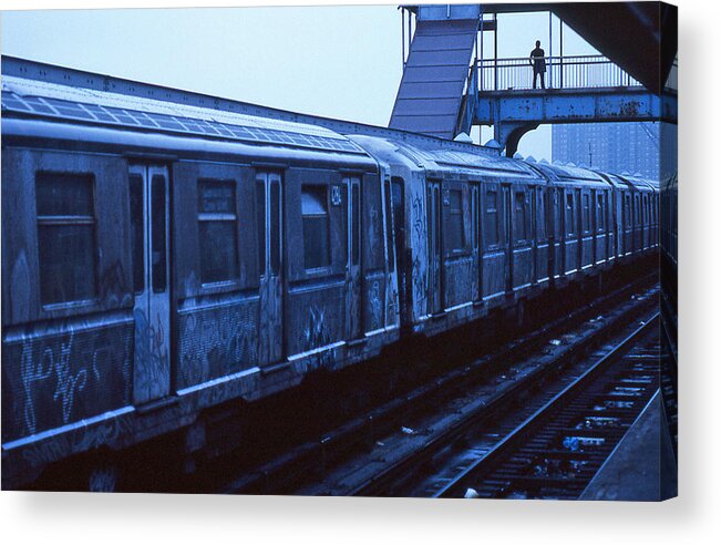 Train Acrylic Print featuring the photograph The Train (from The Series "new York Blues") by Dieter Matthes