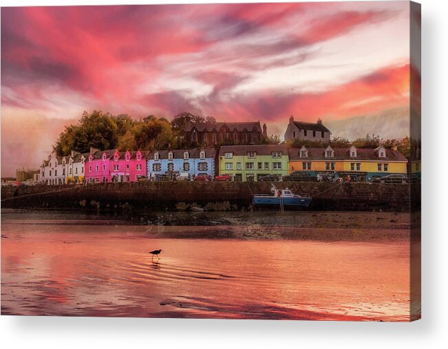 Barns Acrylic Print featuring the photograph The Village of Portree Scotland at Sunset by Debra and Dave Vanderlaan
