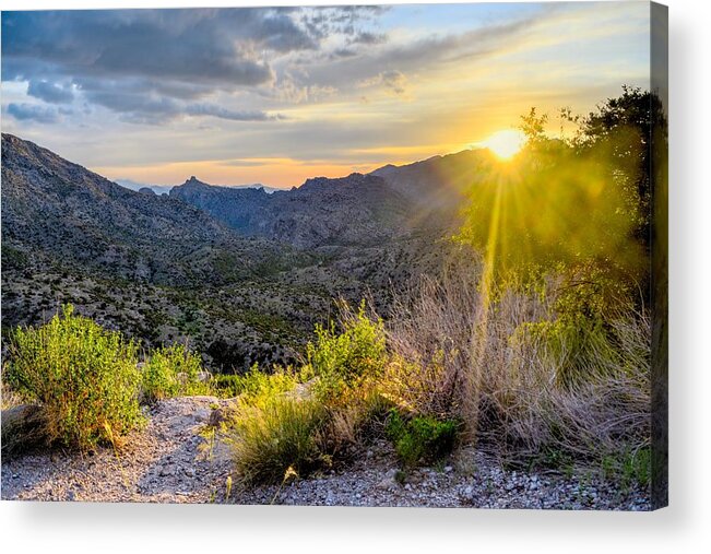 Thimble Acrylic Print featuring the photograph Thimble Peak Vista Sun, Tucson, Arizona by Chance Kafka