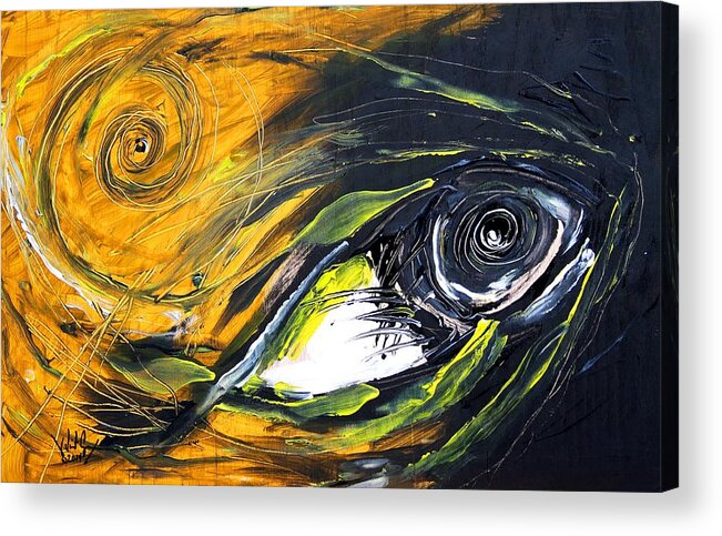 Fish Acrylic Print featuring the painting Tiny Fish, Big by J Vincent Scarpace