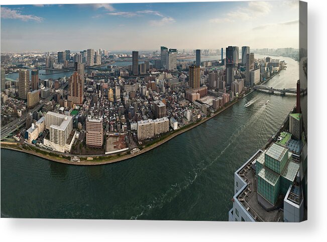 Wake Acrylic Print featuring the photograph Tokyo Aerial Vista Sumida Gawa Harbor by Fotovoyager