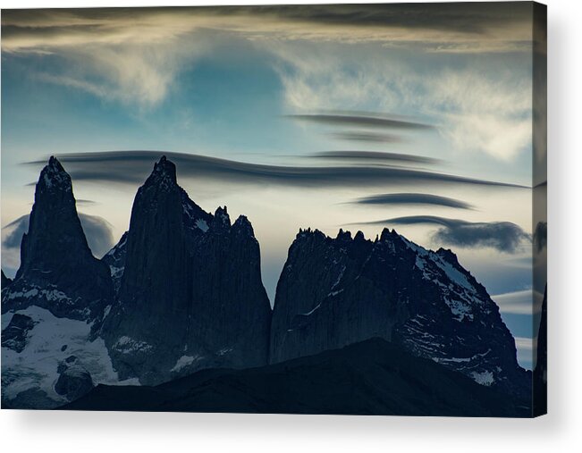 Patagonia Acrylic Print featuring the photograph Torres twilight by Mark Hunter