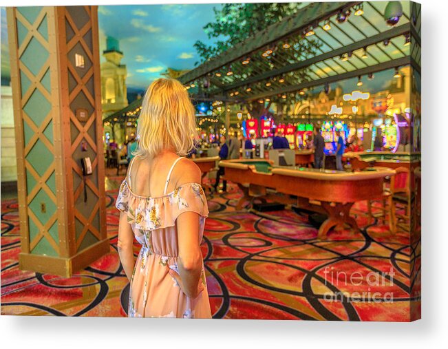 Las Vegas Acrylic Print featuring the photograph Tourist woman in casino by Benny Marty