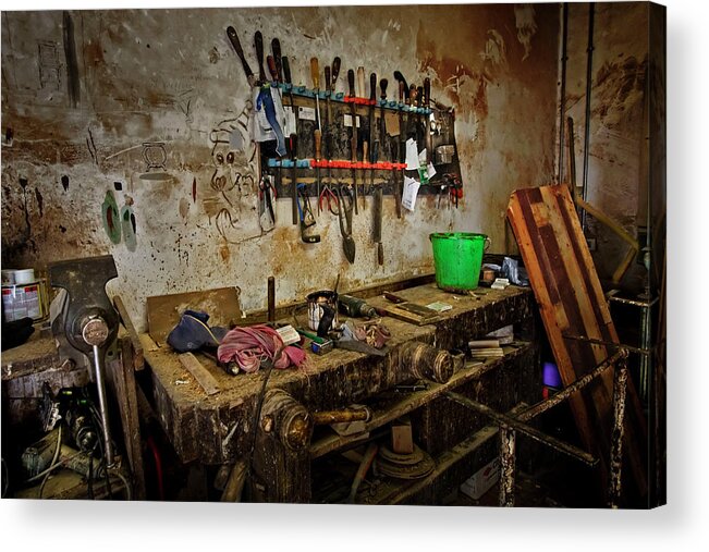 Typical Acrylic Print featuring the photograph Traditional restoration laboratory by Micah Offman