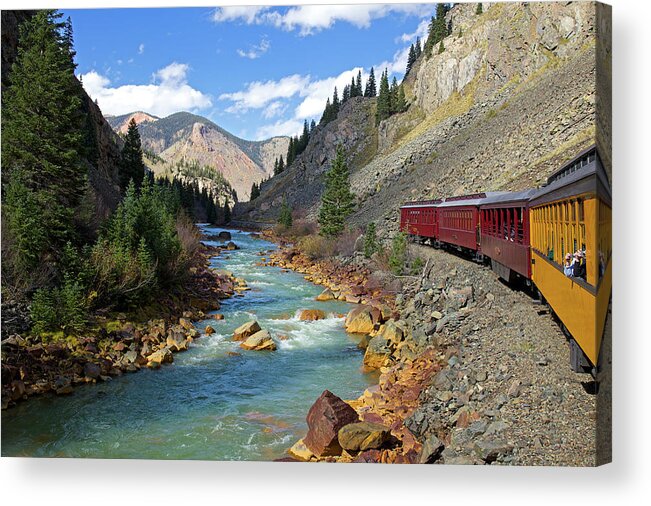 Scenics Acrylic Print featuring the photograph Train Ride Through Colorado Mountains by © Rozanne Hakala