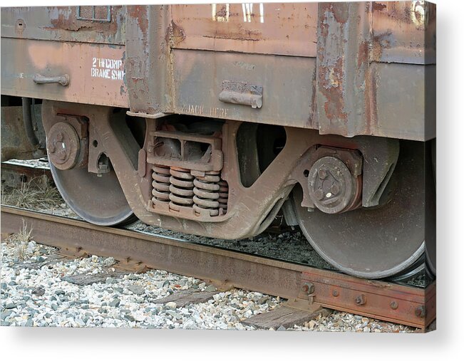 Train Wheels On Track Acrylic Print featuring the photograph Train Wheels on Track by Connie Fox