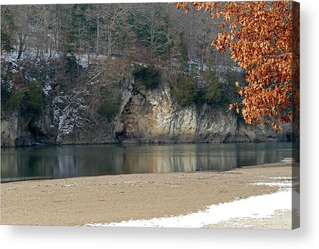 November River Acrylic Print featuring the photograph Tree Lined Bluffs by Sandra J's