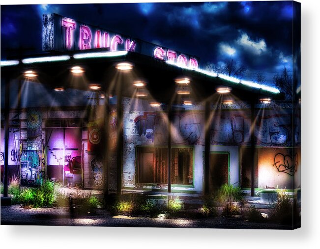 Ghost Acrylic Print featuring the photograph Tripping through the American ghosts signs - An abandoned Truck Stop by Micah Offman