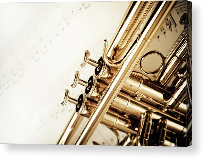 Music Acrylic Print featuring the photograph Trumpet And Notes by Aleksandarnakic