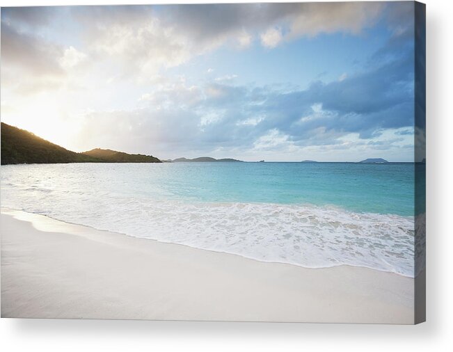 Water's Edge Acrylic Print featuring the photograph Trunk Bay At Sunset by Nine Ok