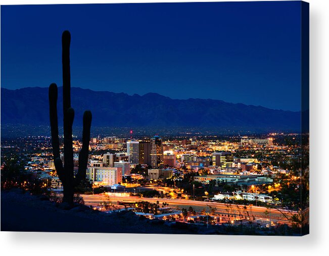University Of Arizona Acrylic Print featuring the photograph Tucson Arizona At Night Framed By by Dszc