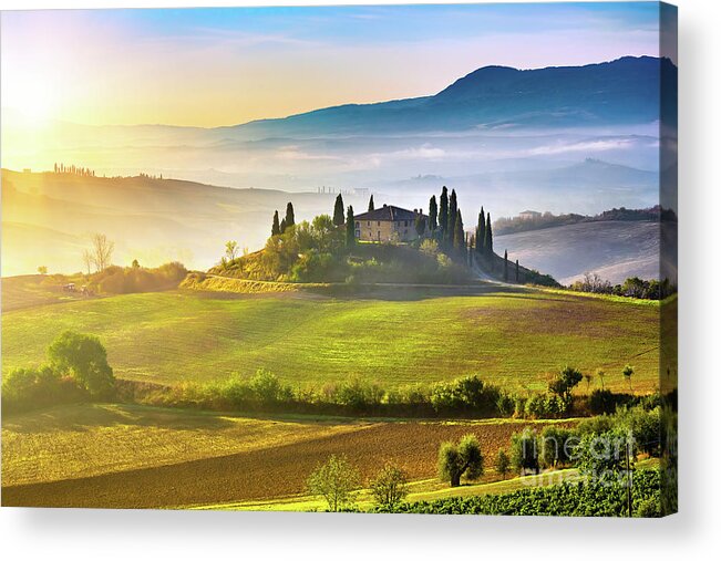 Scenics Acrylic Print featuring the photograph Tuscany At Sunrise by Sborisov