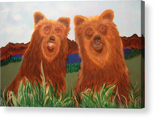 Bears Acrylic Print featuring the painting Two Bears in a Meadow by Bill Manson