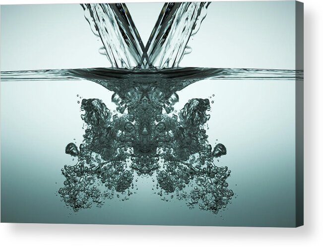 Purity Acrylic Print featuring the photograph Two Liquid Streams Pouring Into Water by Paul Taylor