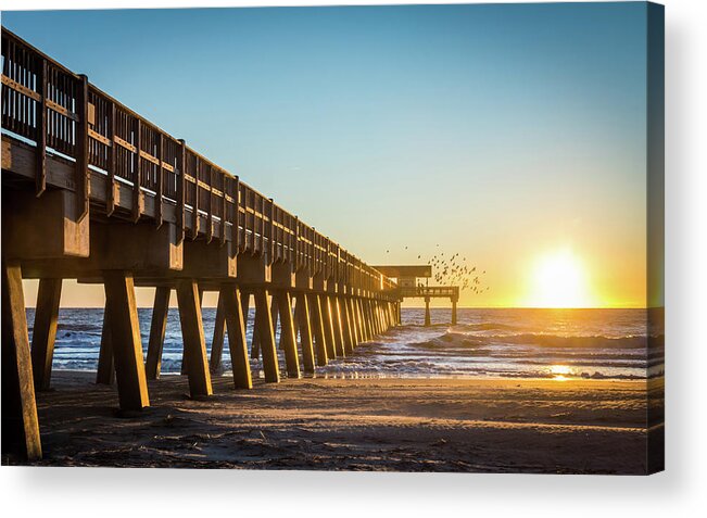 Savannah Acrylic Print featuring the photograph Tybee Beach Pier Sunrise by Framing Places