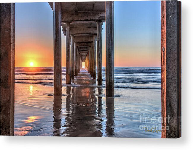 Beach Acrylic Print featuring the photograph Under Scripps Pier at Sunset ..Autographed.. by David Levin