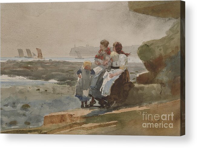 Winslow Homer Acrylic Print featuring the painting Under the Cliff, Cullercoats , 1881 by Winslow Homer