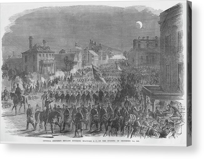 Union Acrylic Print featuring the painting Union General Steven's troops enter Beaufort, South Carolina by Frank Leslie