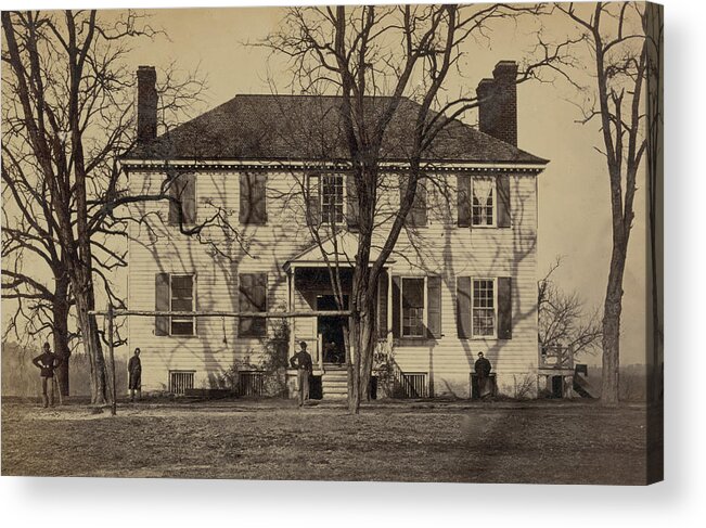 Union Acrylic Print featuring the painting Union soldiers in front of a house by 